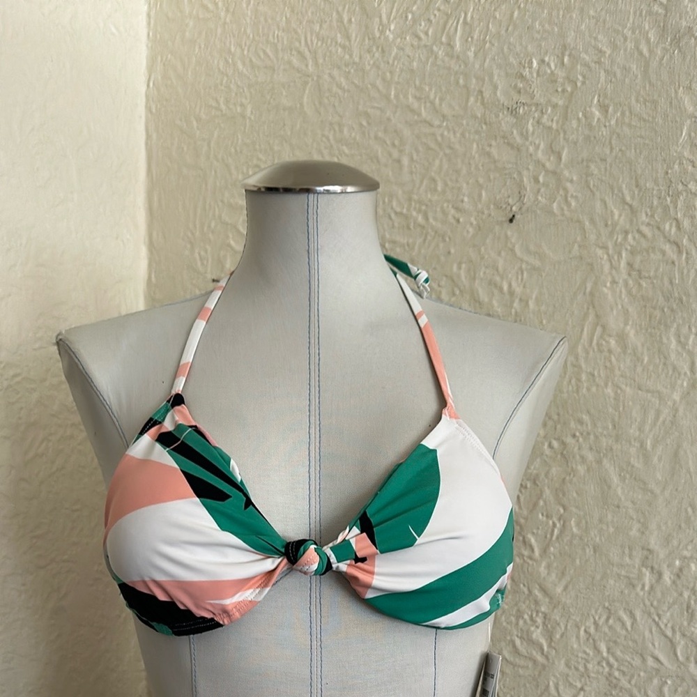 The Bikini Lab Swim Top NWT Medium Sonic Boom Palm Pattern White Green Pink
